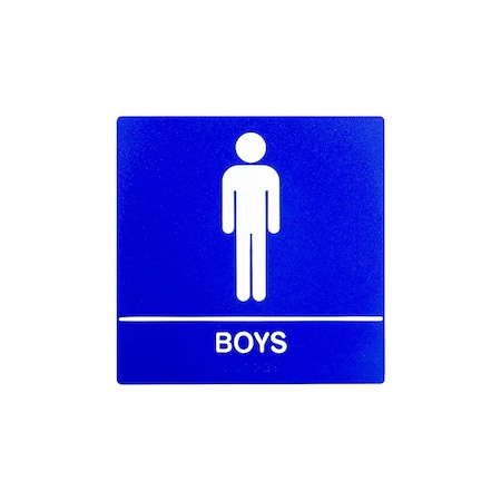 Bcf 8 x 8, Boys Door Sign, Square Print, Picture & Text With Braille, Blue SB441-BOYS-BLUE